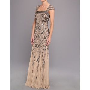 Adrianna Papell beaded gown cap sleeve sequin maxi